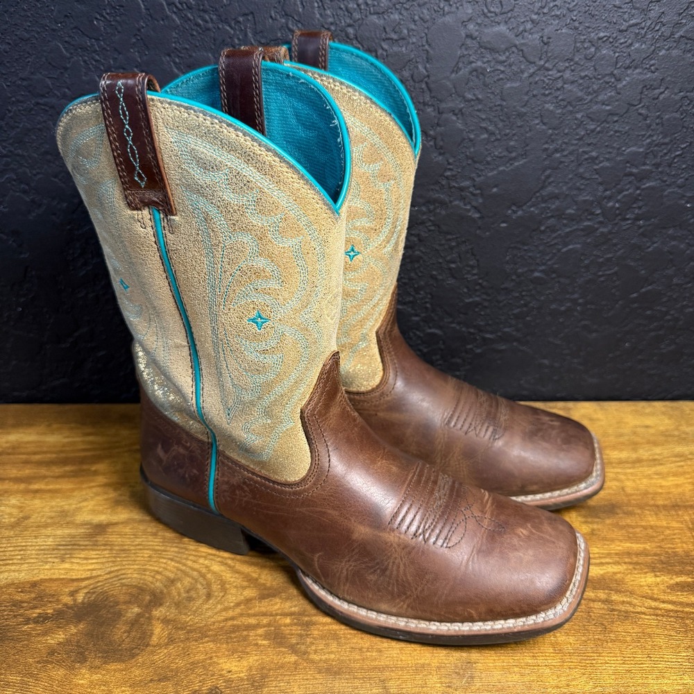 Ariat Brown and Turquoise Kids Western Boots